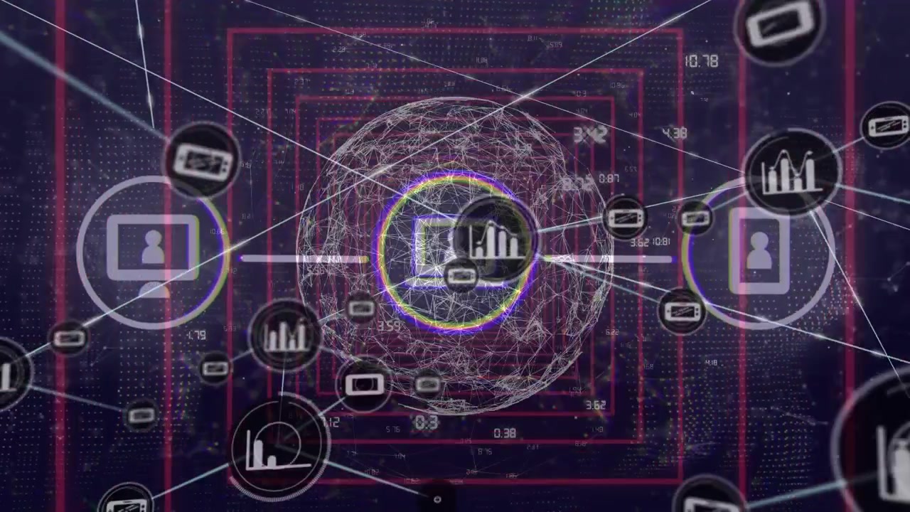 Animation of data processing over globe and shapes