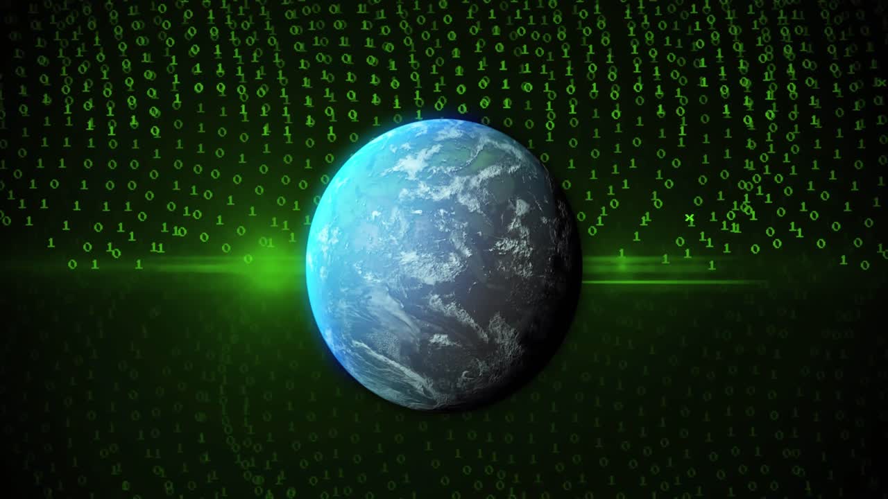 анимация обработки данных и глобус на черном фоне