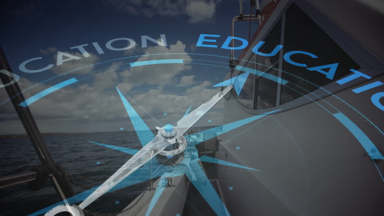 모티베이션과 비즈니스 텍스트와 함께 나침반을 회전시키는 애니메이션