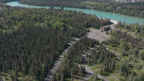aerial footage of the kenai river in soldotna, alaska