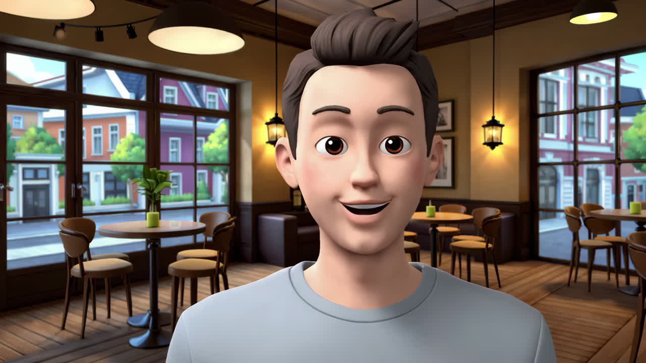 Animated Man in a Coffee Shop