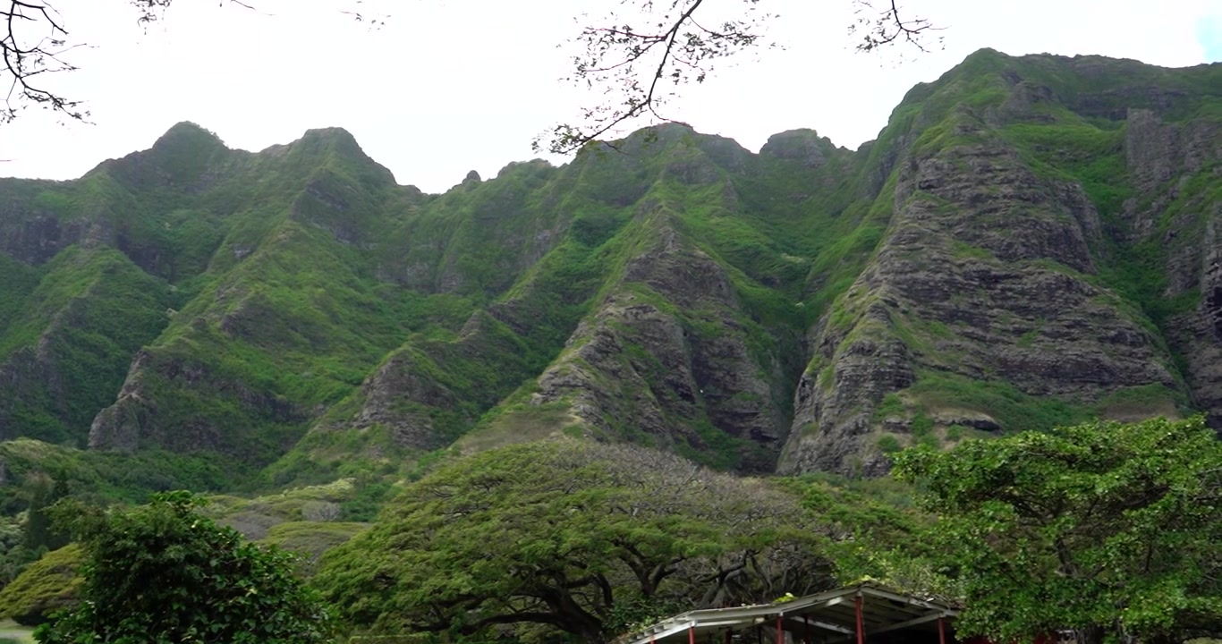 Vehreät vihreät vuoret Kualoa Ranchilla, Oahulla Havaijilla.