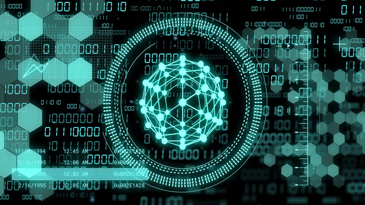 animación del procesamiento de datos de codificación binaria en todo el mundo
