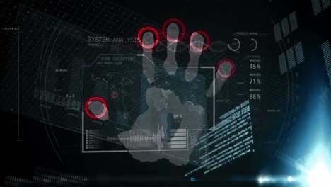 Animation-of-hand-and-bionic-security-system-over-screen-and-data-processing