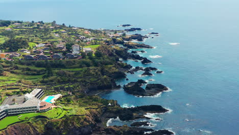 Cinematic-aerial-drone-view-of-beautiful-coastline-in-Sao-Miguel-island,-Azores---Portugal