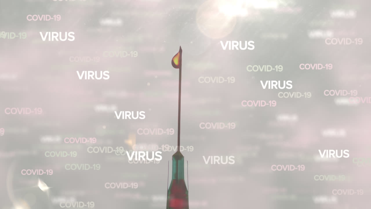 texto de covid-19 y virus contra un primer plano de una jeringa