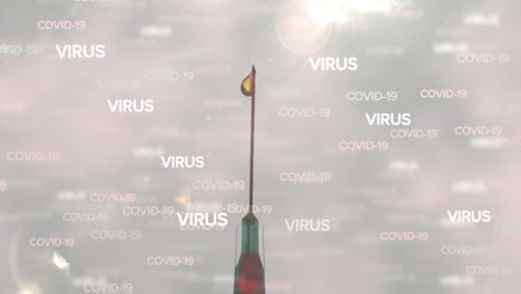 texto de covid-19 y virus contra un primer plano de una jeringa