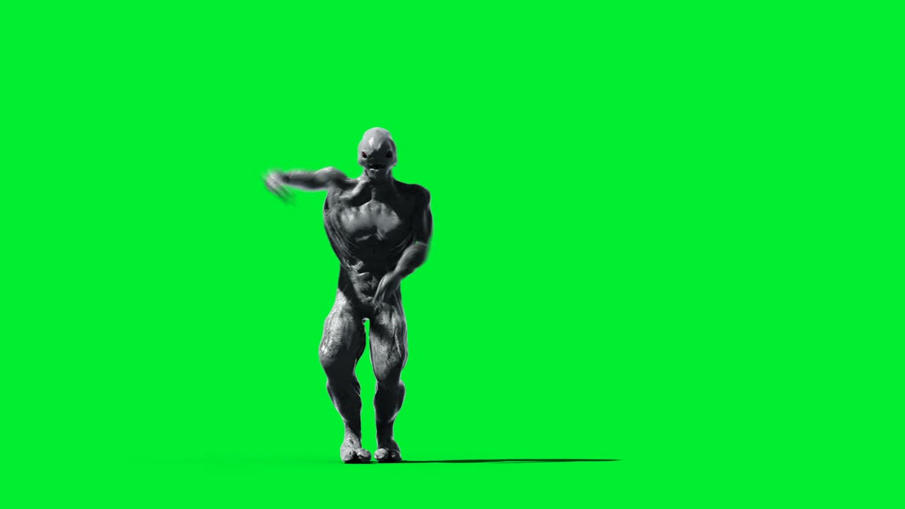 Scary monster animation. Phisical, motion, blur. Realistic 4k animation. Green screen