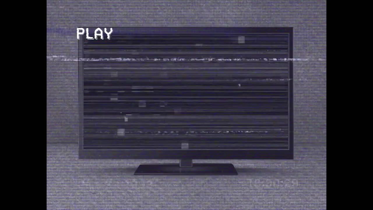 Fernsehbildschirm zeigt verzerrten VHS-Glitch-Effekt