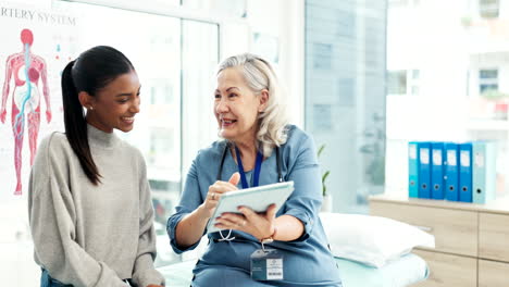 Tablet,-happy-patient-and-doctor-for-healthcare