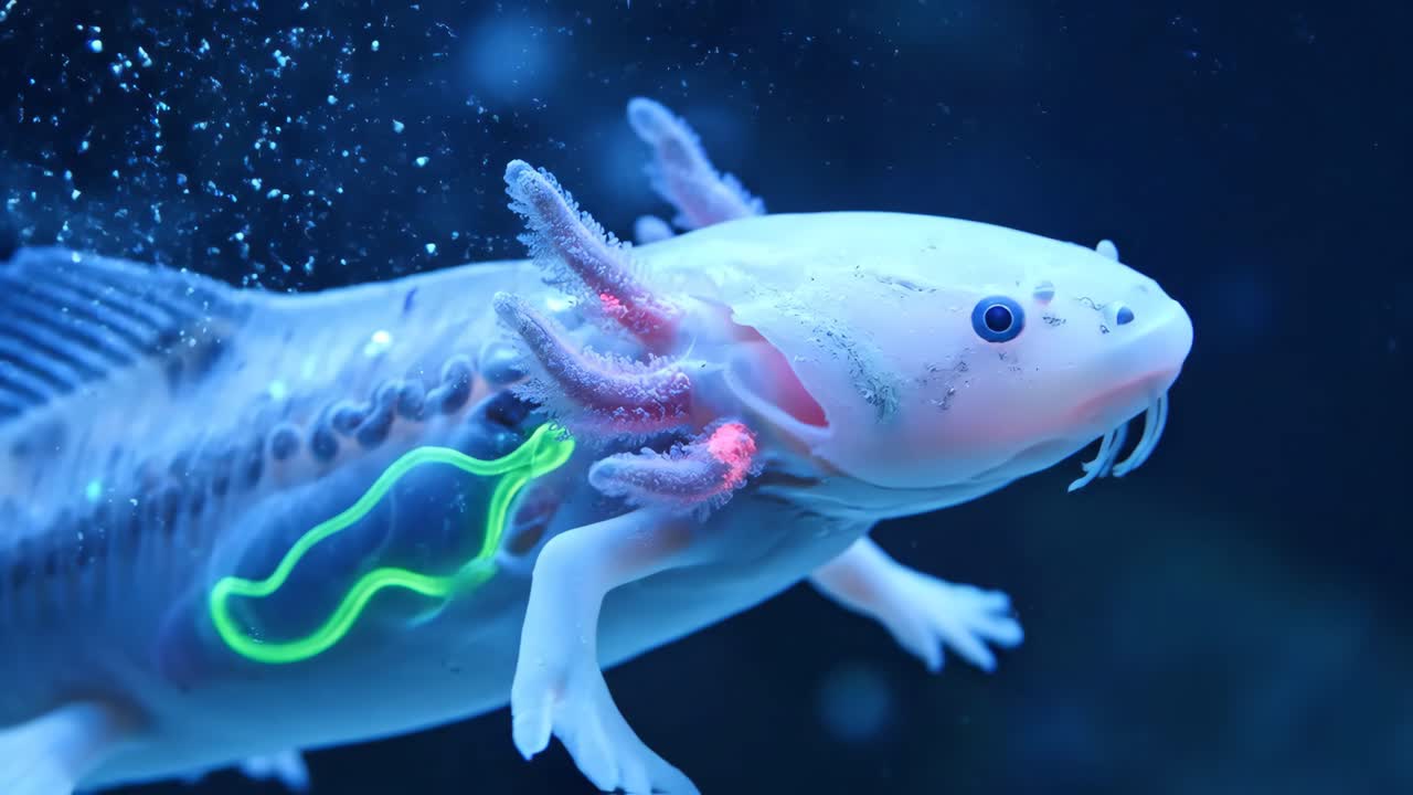Albino Axolotl Underwater