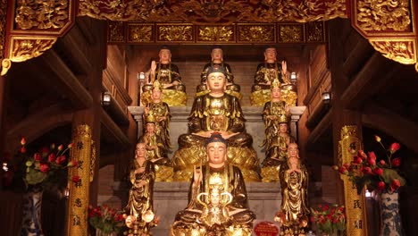 decorative golden interior of ancient chinese temple in the mountainous region of ninh ninh in northern vietnam