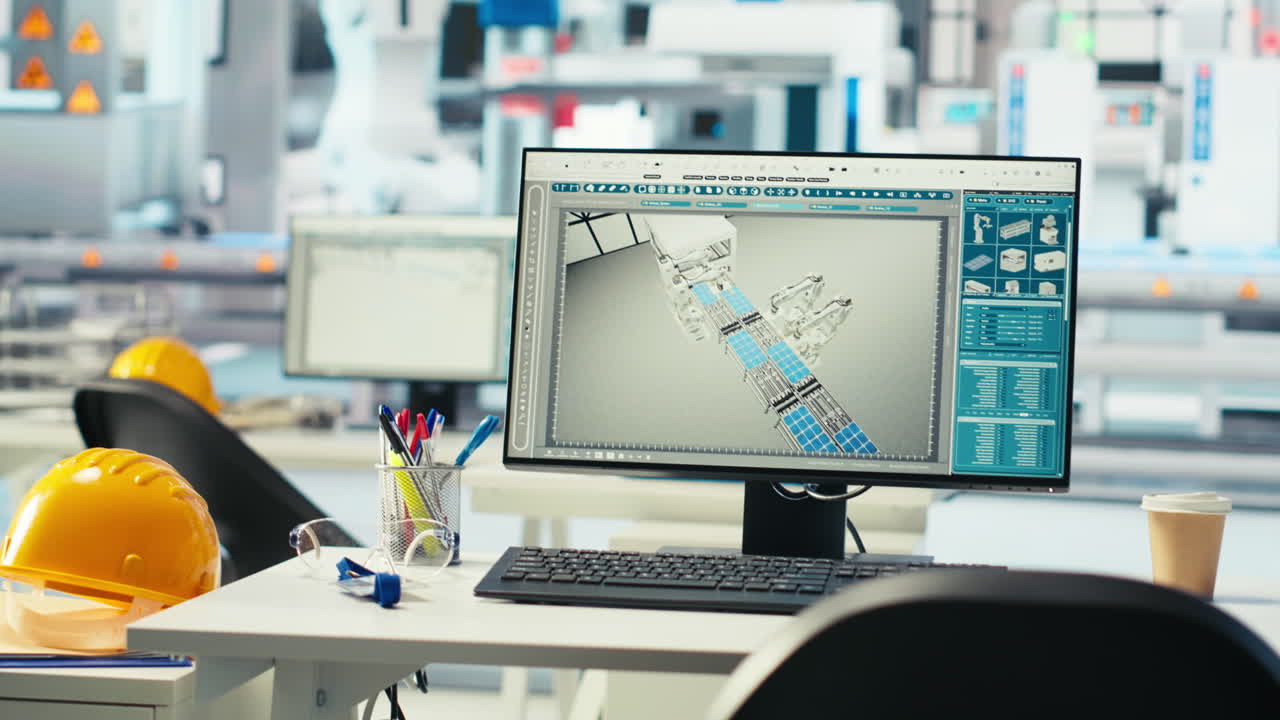 monitor di computer in impianto vuoto utilizzato per l'aggiornamento dei macchinari degli impianti solari