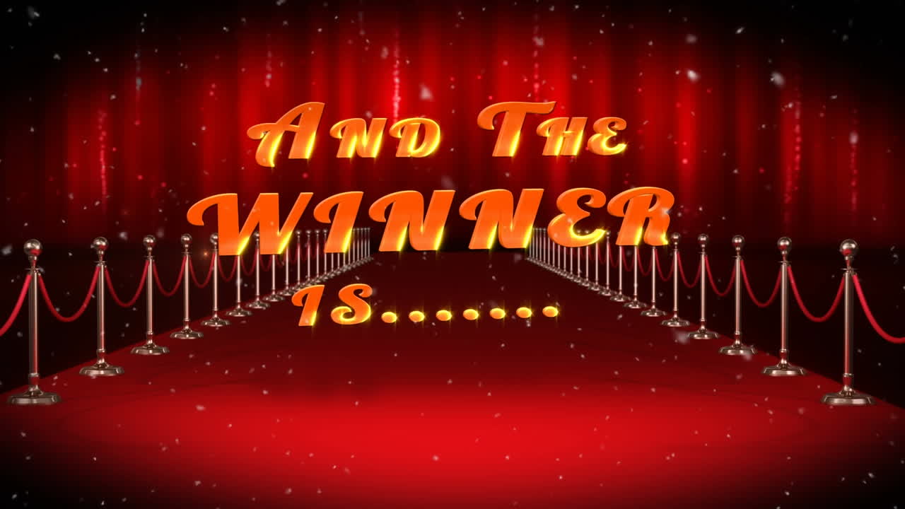 animación de la nieve cayendo y los ganadores son texto sobre la alfombra roja lugar
