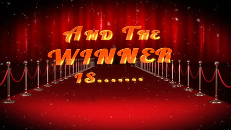 animation of snow falling over and the winners are text over red carpet venue
