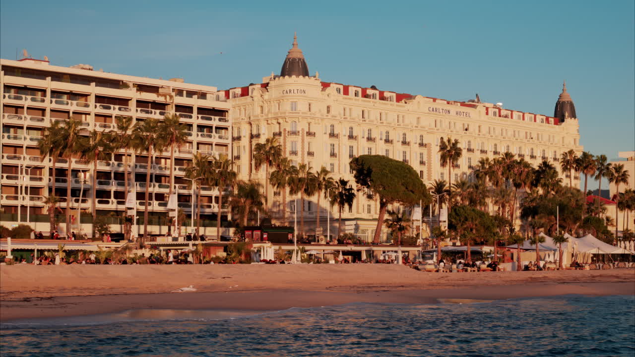 Cannes, France - November 4, 2024: Distant view of the Carlton Hotel on the coast of the city
