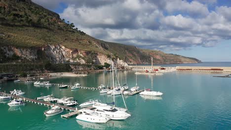 aerial view of docked boats at castellammare del golfo port marina