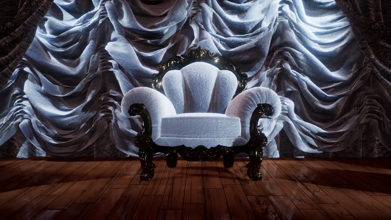 의자 가 있는 고급스러운 극장 커튼 무대