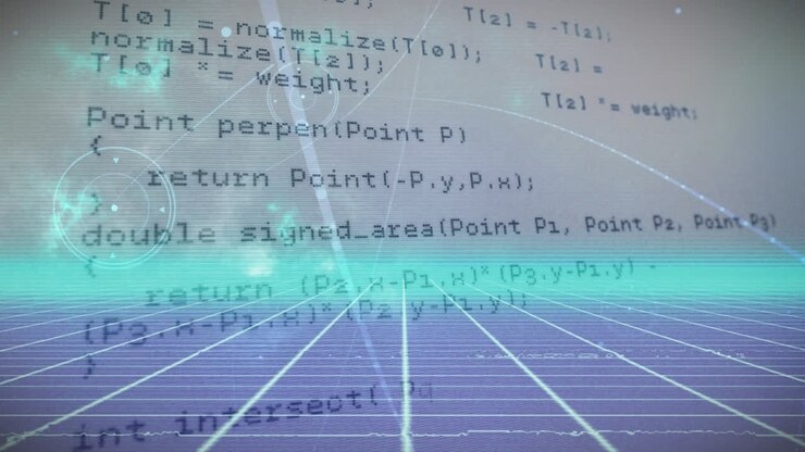 Animation af computerdatabehandling over gitterbaggrund