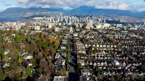 downtown vancouver from shaughnessy residential neighbourhood in vancouver, british columbia, canada