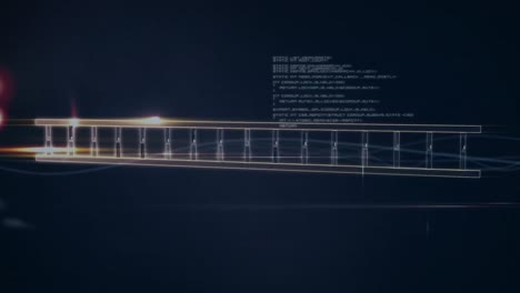 animation of data processing over black background with lights and dna