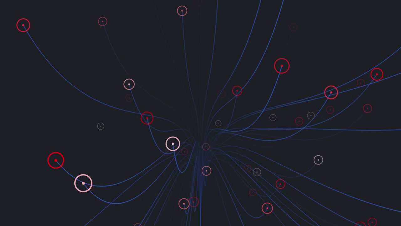 Interconnected network of lines and circles forms complex pattern