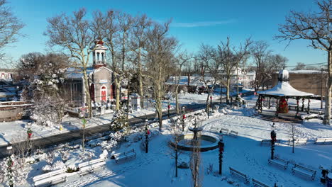 park and church in small town america