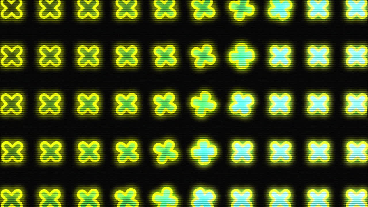 십자가 빛나는 노란색과 초록색의 애니메이션