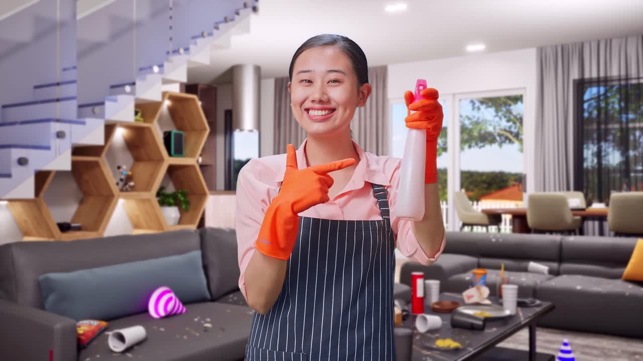 Woman Cleaning a Messy House