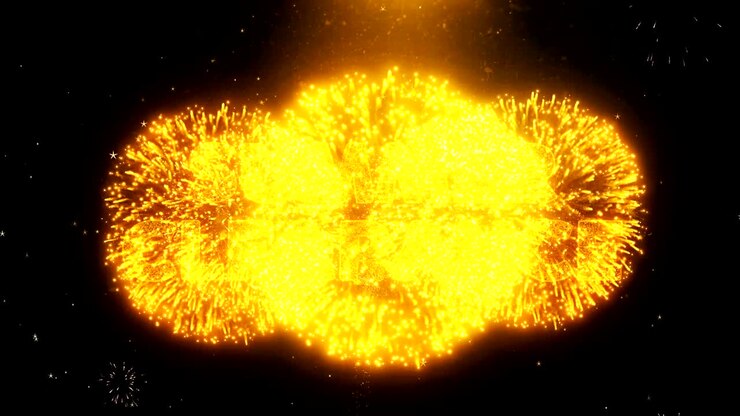 Summer Clearance Text on Firework Display Explosion Particles.