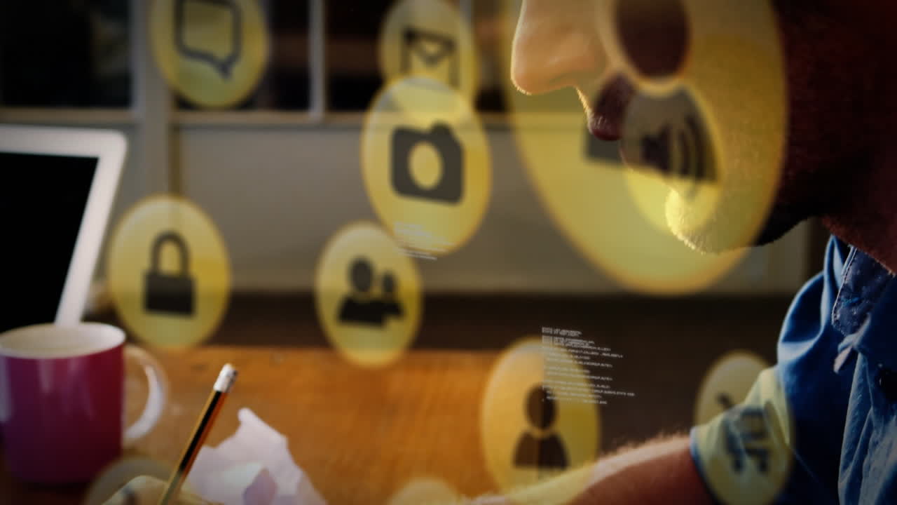 animación de iconos sobre el hombre de negocios caucásico.