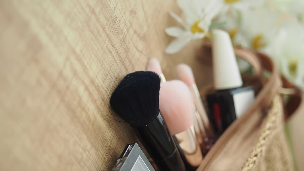 Makeup bag with cosmetics