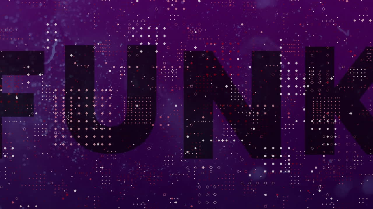 FUN text animation over purple background with scattered dots and squares