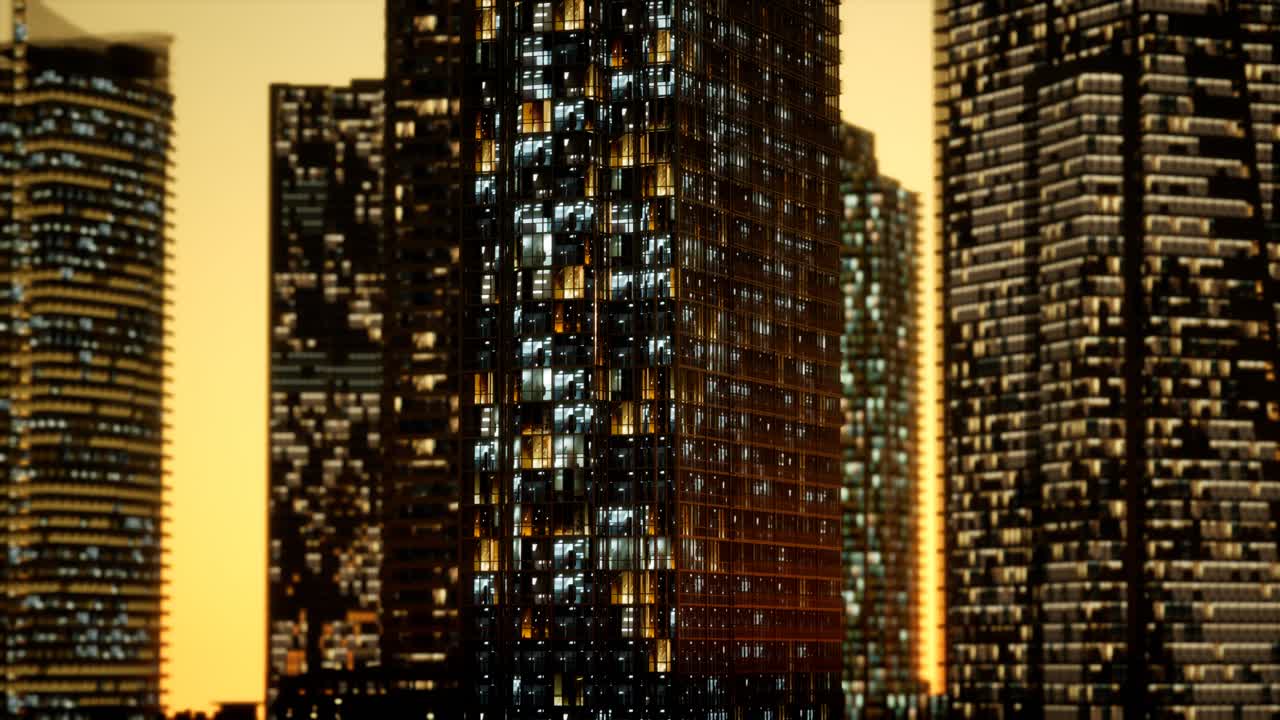 rascacielos en el barrio de negocios por la noche