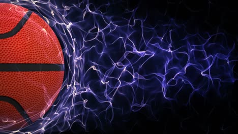basket ball in blue abstract particles ring, loop, 4k
