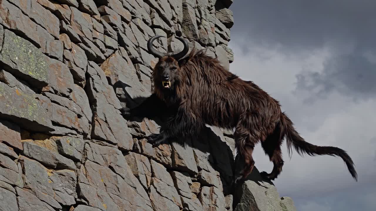 Mythical Beast Climbing a Rocky Mountain