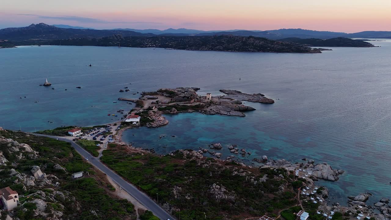 Serene coastal view at sunset west of La Maddalena, Sardinia