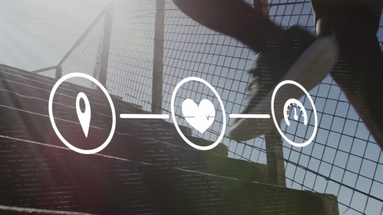 달리는 아프리카계 미국인 남성 위의 아이콘의 애니메이션