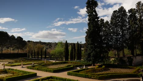 Static-long-shot-of-a-baroque-garden