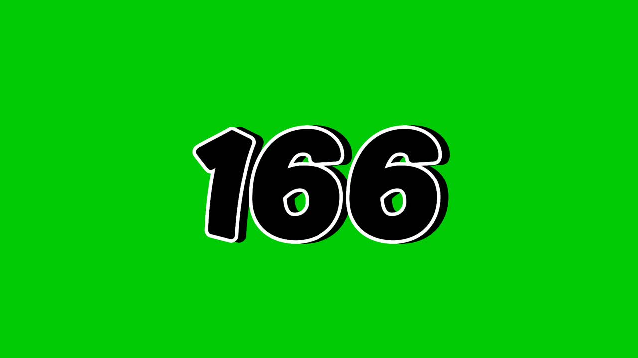 Number 166 symbol sign animation motion graphics cartoon on green screen background. Black color number reveal on smoke,for video number for video elements