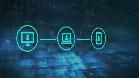 animation of network of icons and binary coding data processing