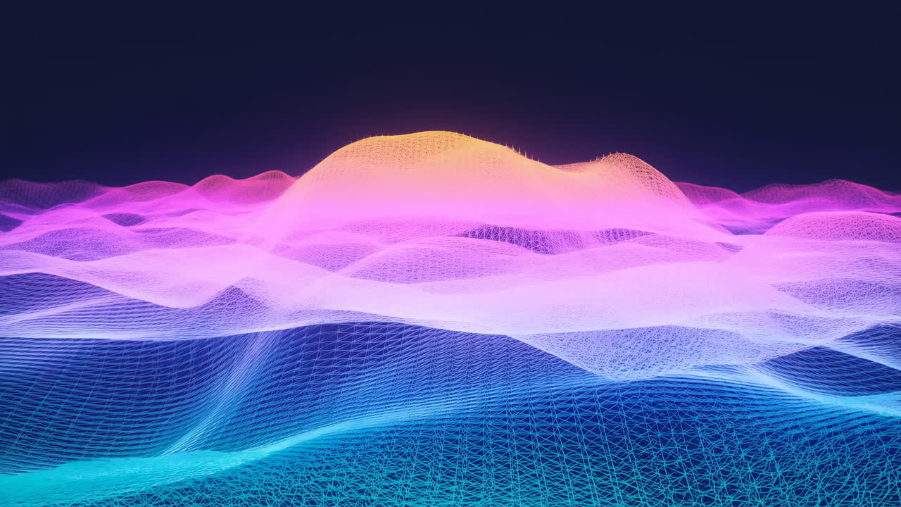 Animated Wireframe Digital Landscape with Neon Colors