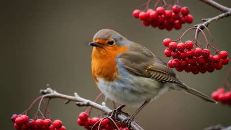 a colorful bird perched among vibrant red berries, captured in a serene moment conveying the beauty of nature and the wonder of wildlife