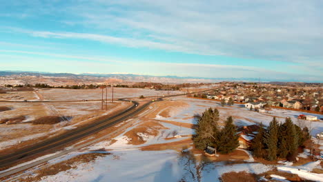 drone view of the countryside of denver and the residential area