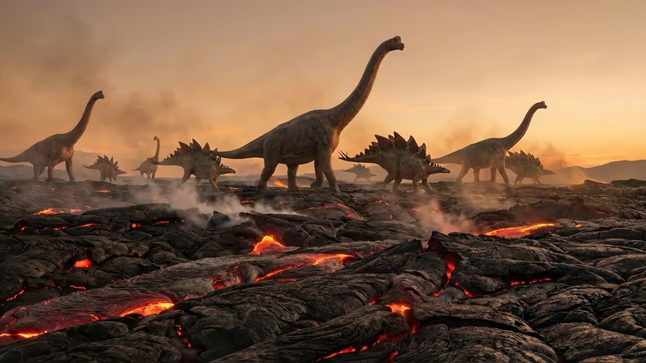 Dinosaurs in a Volcanic Landscape