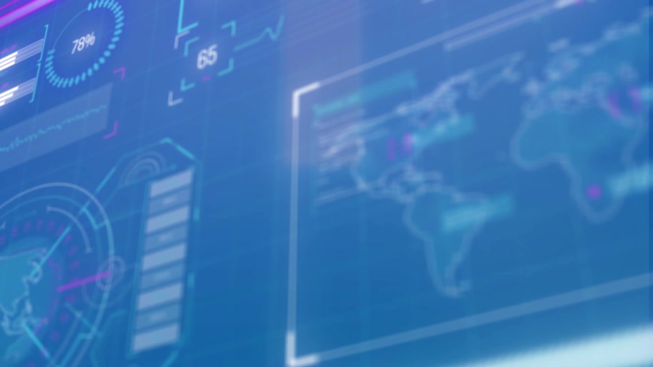 Animation of interface with data processing against blue background