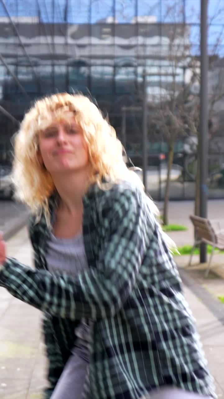 Woman with Blonde Hair in Plaid Shirt Outdoors