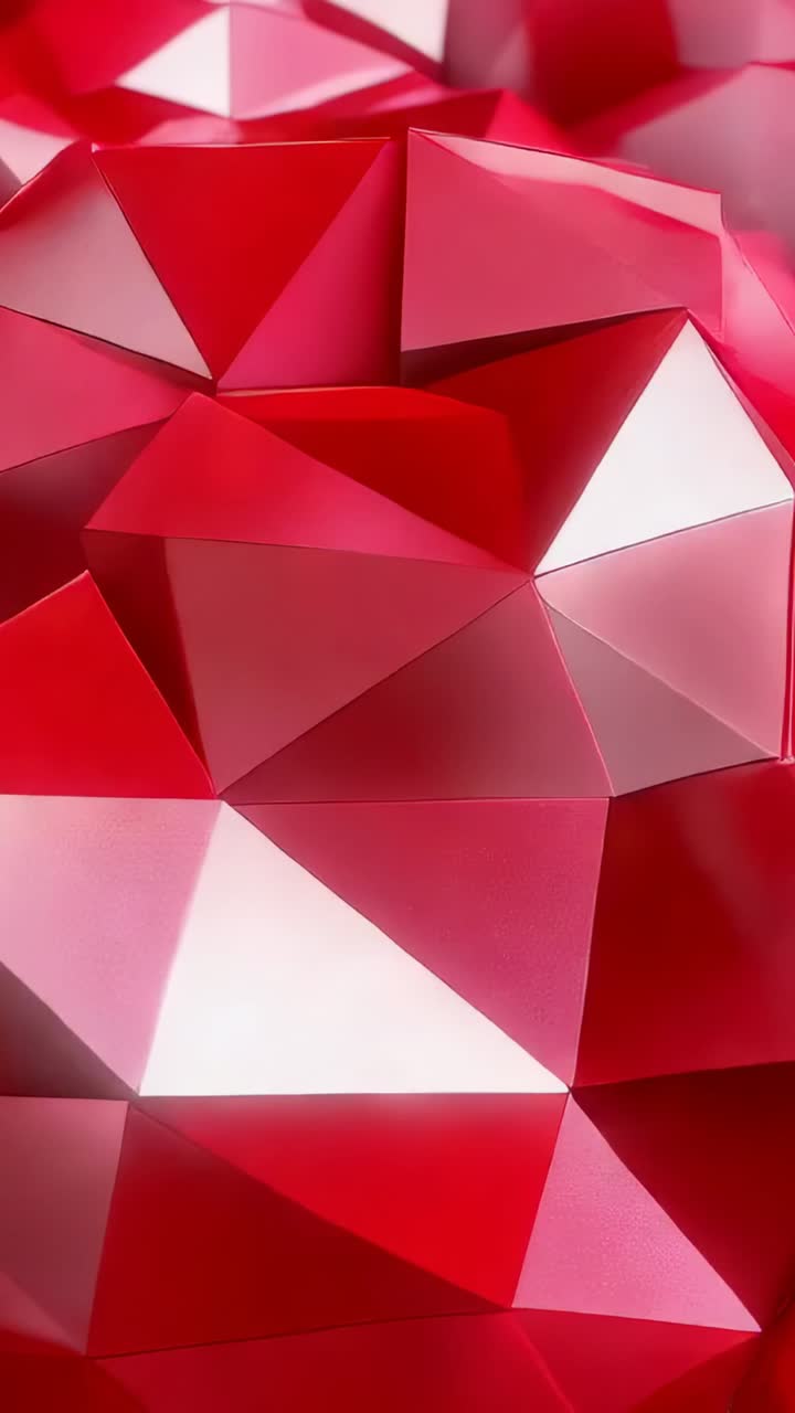 Vertical video: Scanning camera moving over tabletop, revealing red pink paper pyramids and creases
