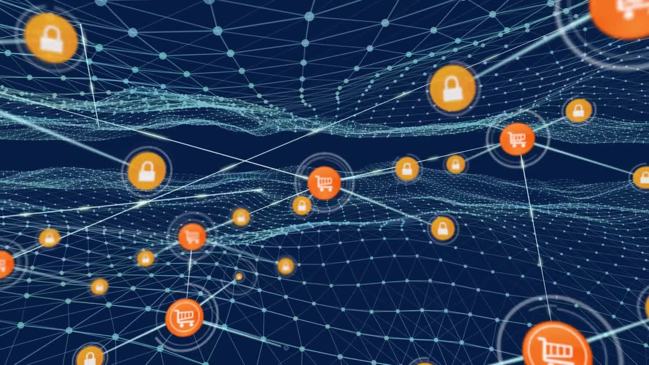 온라인 쇼핑 아이콘으로 연결된 네트워크의 애니메이션