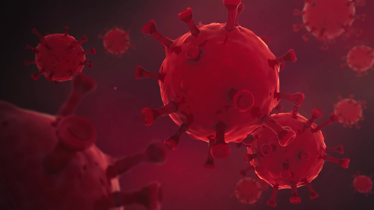 animación 3d cgi de las células del virus covid 19 flotando en el torrente sanguíneo